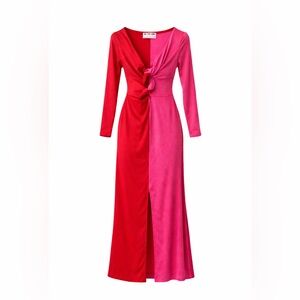 Rare Free People We The Free Colorblock Maxi Dress Red Pink Twist Front SlitNWOT